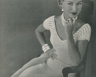 KNITTING PATTERN Vintage 1950s Quick Knit V-Neck Dress 02-0116-15 Instant Download PDF