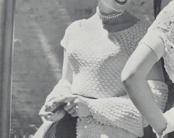 KNITTING PATTERN Vintage 50s Spider Stitch Knitted Blouse and Matching Stole Instant Download PDF 74-0128-11