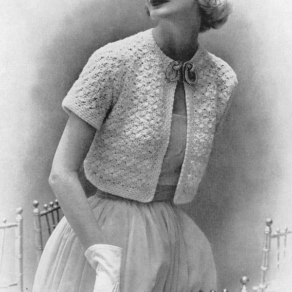 CROCHET PATTERN Vintage 1950s Shell Stitch Bolero Jacket Shortie 33-0704-06 Instant Download PDF