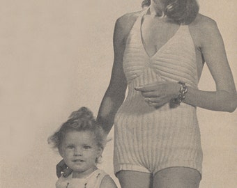KNITTING PATTERN Vintage 40s Halter Bathing Suit Instant Download PDF 45-0021-22
