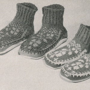 KNITTING PATTERN Vintage Children&#39;s Fair Isle Slipper Sox Socks Boots 61-0002-10 Instant Download PDF