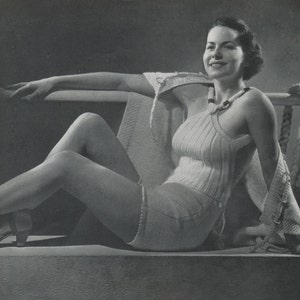 KNITTING PATTERN Vintage Halter Top Shorts Cape Beach Robe 33-0038-01 Instant Download PDF