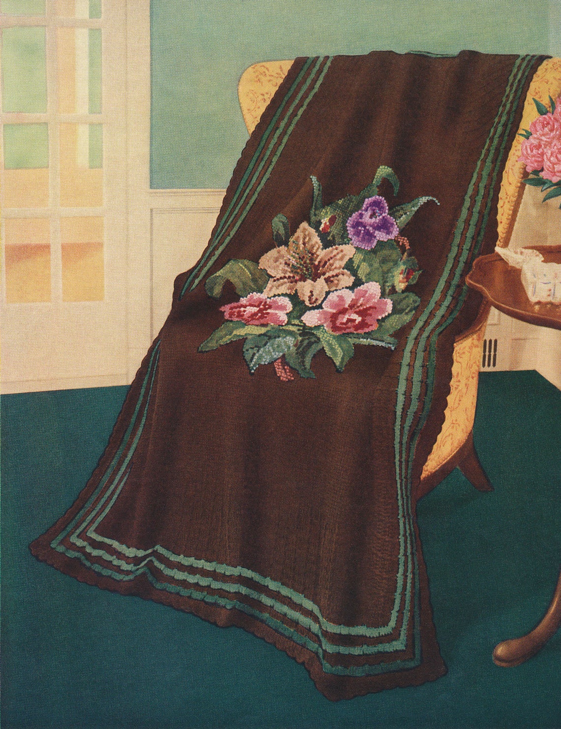 vintage French style woven jacquard wall tapestry depicting a floral bouquet in a vase. Type: Woven wall hanging tapestry art. Still life bouquet of flowers in a textured vase.32x39 inches ₱3500