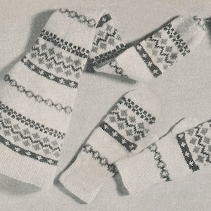 KNITTING PATTERN Scandinavian Fair Isle Stocking Cap and Mittens Set 61-0002-06 Instant Download PDF