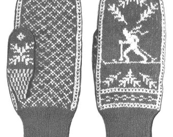 KNITTING PATTERN Vintage 30s Fair Isle Cross Country Skiing Mittens 67-000A-01 Instant Download PDF