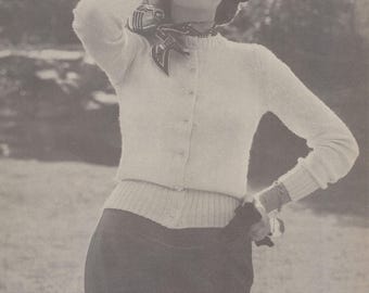 KNITTING PATTERN Vintage 1950s Classic Cardigan Sweater Instant Download PDF 71-0011-03
