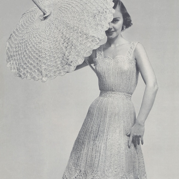 CROCHET PATTERN Vintage 1950s Summer Dress and Parasol Instant Download PDF 06-0173-06