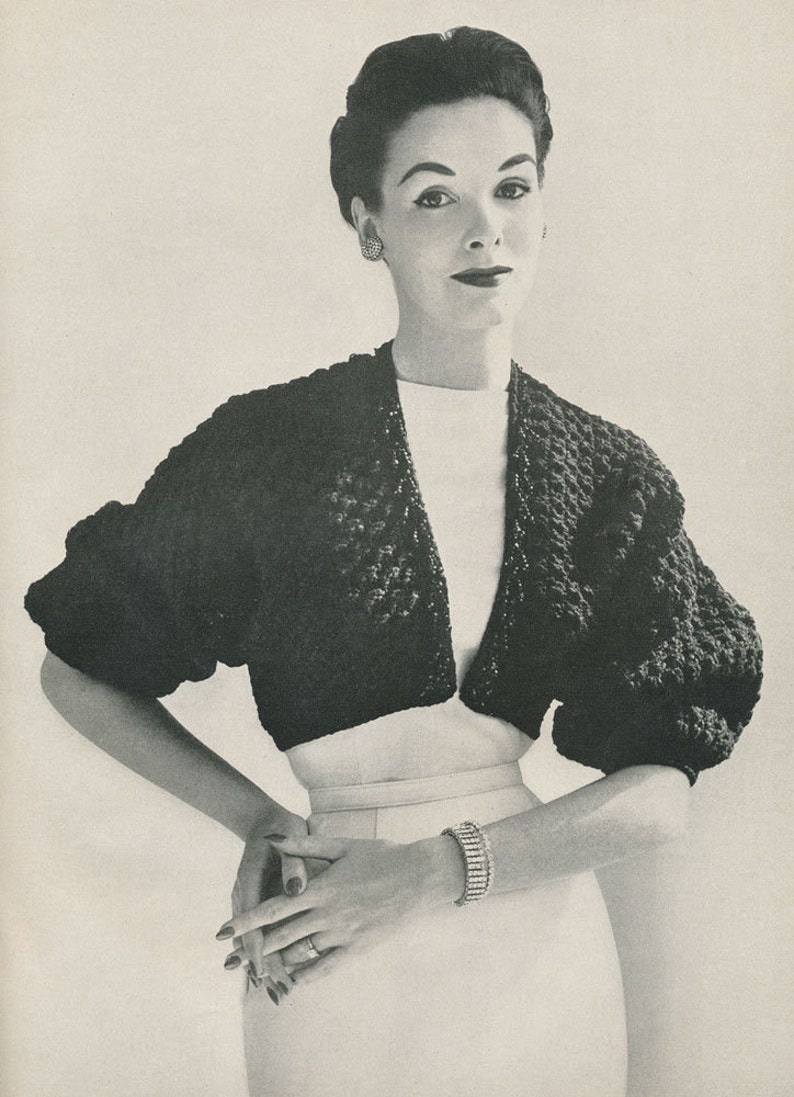 KNITTING PATTERN Vintage 1950s Nomotta Bolero Sweater 02-0116-13 Instant Download PDF image 1