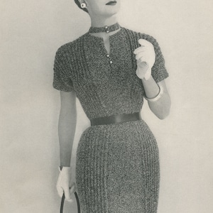 KNITTING PATTERN Vintage 50s Short-Sleeved Tweed Dress 02-0116-06 Instant Download PDF