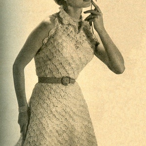 CROCHET PATTERN Vintage 1950s Shell Stitch Halter Dress 48-0018-02 Instant Download PDF