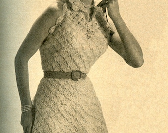 CROCHET PATTERN Vintage 1950s Shell Stitch Halter Dress 48-0018-02 Instant Download PDF