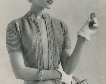 KNITTING PATTERN Vintage 1950s Short-Sleeve Cardigan Sweater 02-0116-11 Instant Download PDF