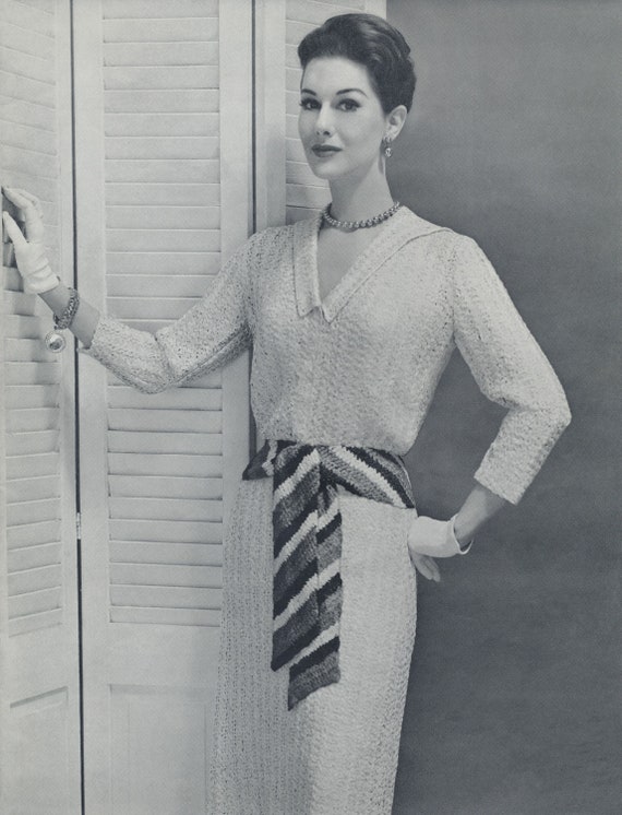 KNITTING PATTERN Vintage Ruban d'Art Ribbon Dress with Sash Instant Download PDF 07-0163-03