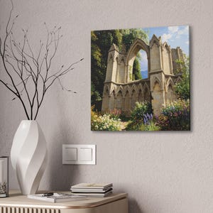 English Cathedral Ruin in a Garden Stretched Canvas Print