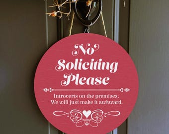 Funny No Soliciting Sign Red Painted Birch