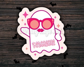 Faboolous Ghost Sticker, Spooky Cute, Griezelige Kawaii, Pastel Goth, Gothic Girl Stickers, Cadeau voor Witchy Friends, Pink Halloween, Pinkoween