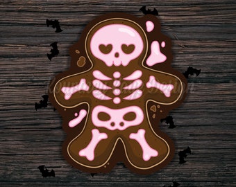 Gingerdead man, Merry hexmas, Pastel Goth Christmas, Spooky Christmas, Gingerbread Skeleton, Pastel Christmas Sticker, Spooky and Cute