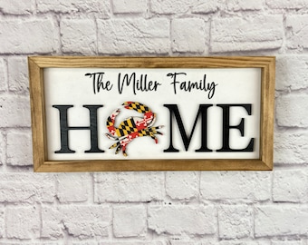 Personalized Maryland Crab HOME sign, Wall decor, Maryland Flag,  Home Sign, Home State Decor, Decoupage, 3D elements, Laser Cut, Welcome