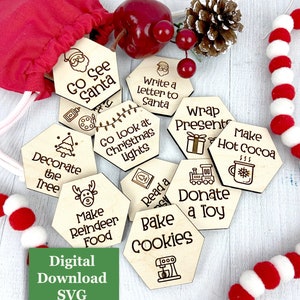 Weihnachtliche Aktivitätstoken, SVG Digital Download, Urlaubsspaß, Glowforge, Lightburn, Laser geschnitten und graviert, Scrap Buster, kein physischer Gegenstand