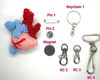 Crocheted Anatomical Heart Keychain, Heart, crocheted heart, crocheted science models, science crochet