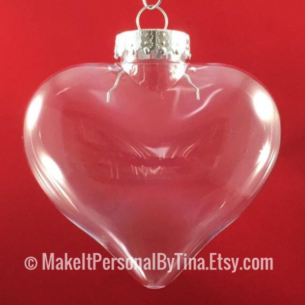 Qty of 50  - 100mm Clear Plastic Heart Shaped Christmas Ornaments