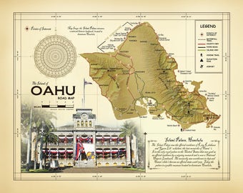 The Island of Oahu "Iolani Palace" Road map