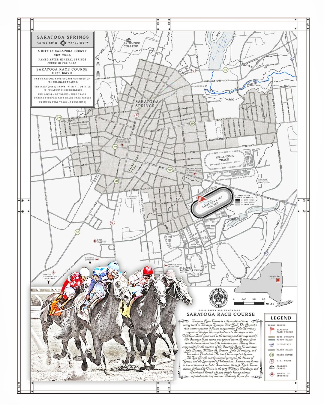 Saratoga Springs & Race Course 11x14 black and Etsy