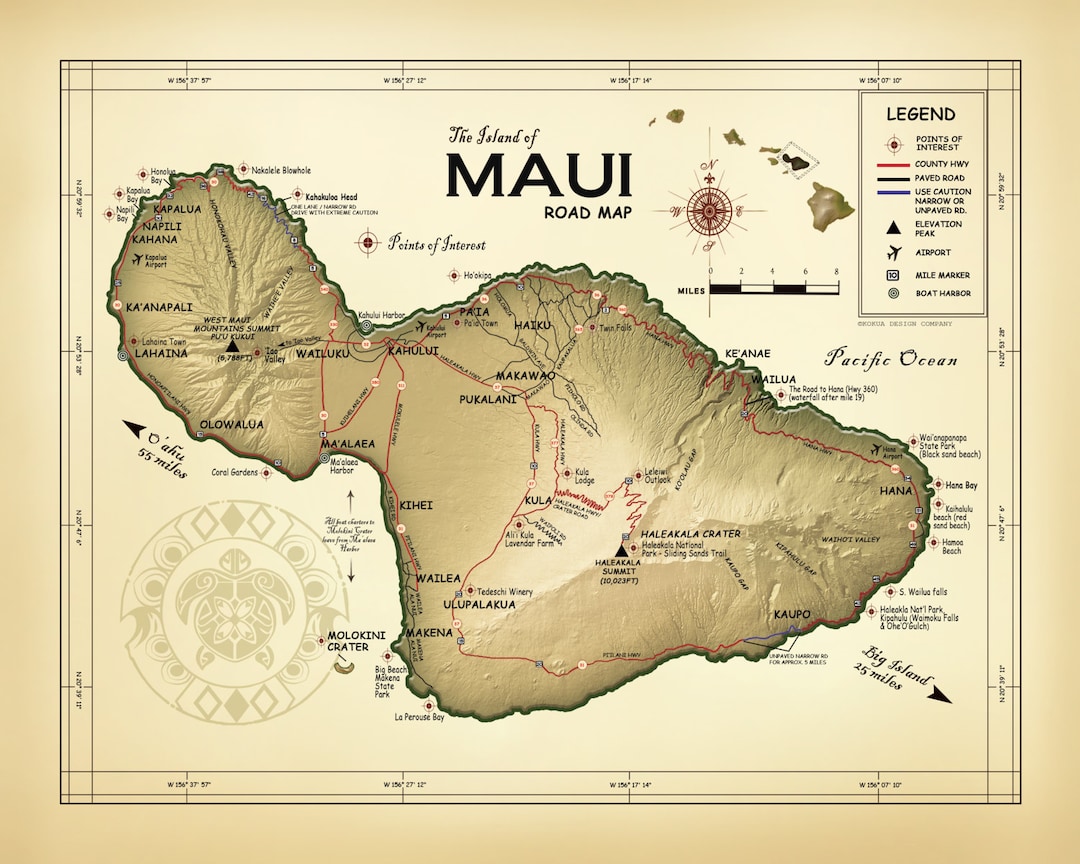 The Island of Maui kokua Design Co. Logo 11x14 Road Map - Etsy the-island-of-maui-kokua-design-co-logo-11x14-road-map-etsy