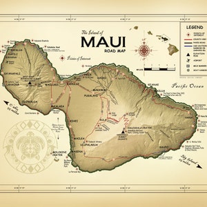 The Island of Maui &quot;Kokua Design Co. logo&quot; 11x14 Road map