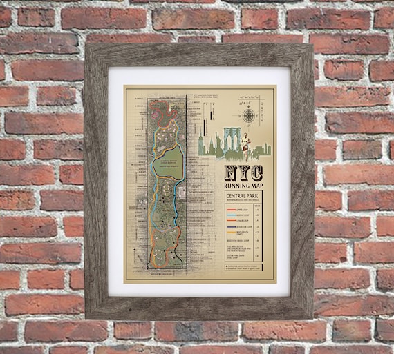 Skyline Edition NYC Marathon & Central park vintage inspired 11 x 14 running map