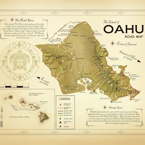 The Island of Oahu 11&quot;x 14&quot; [Vintage Inspired] Road map