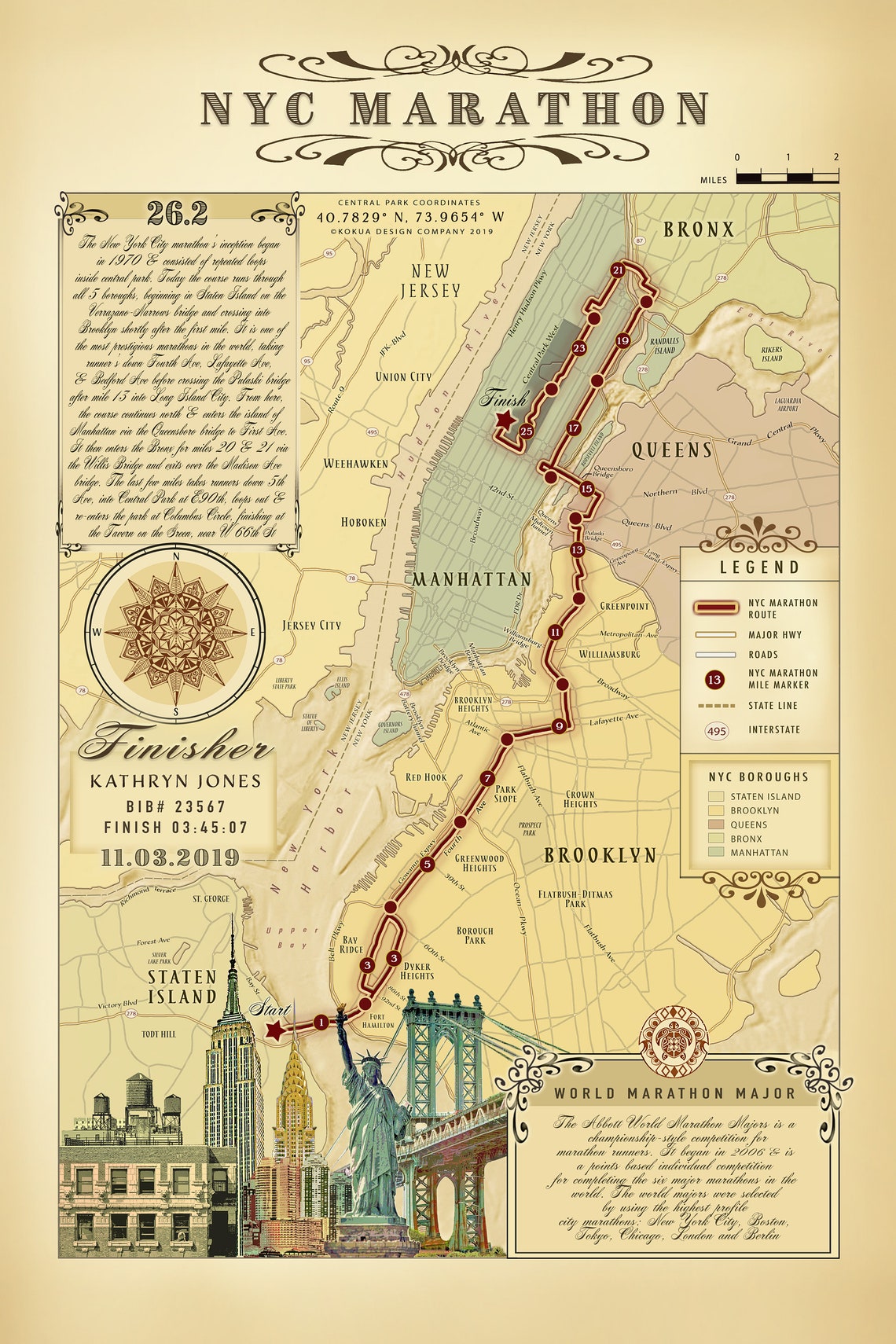2019 NYC Marathon 12x18 carte de parcours inspirée de Etsy