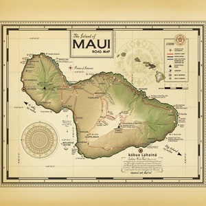 Maui Map (Vintage Inspiriert) digitaler Download