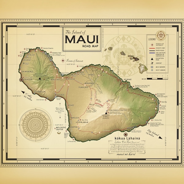 Maui Map (Vintage Inspired) Digital Download