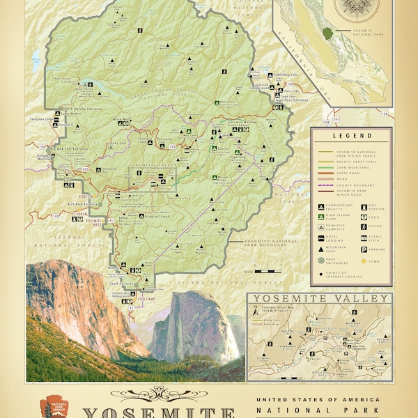 Yosemite National Park 11" x 14" Area map