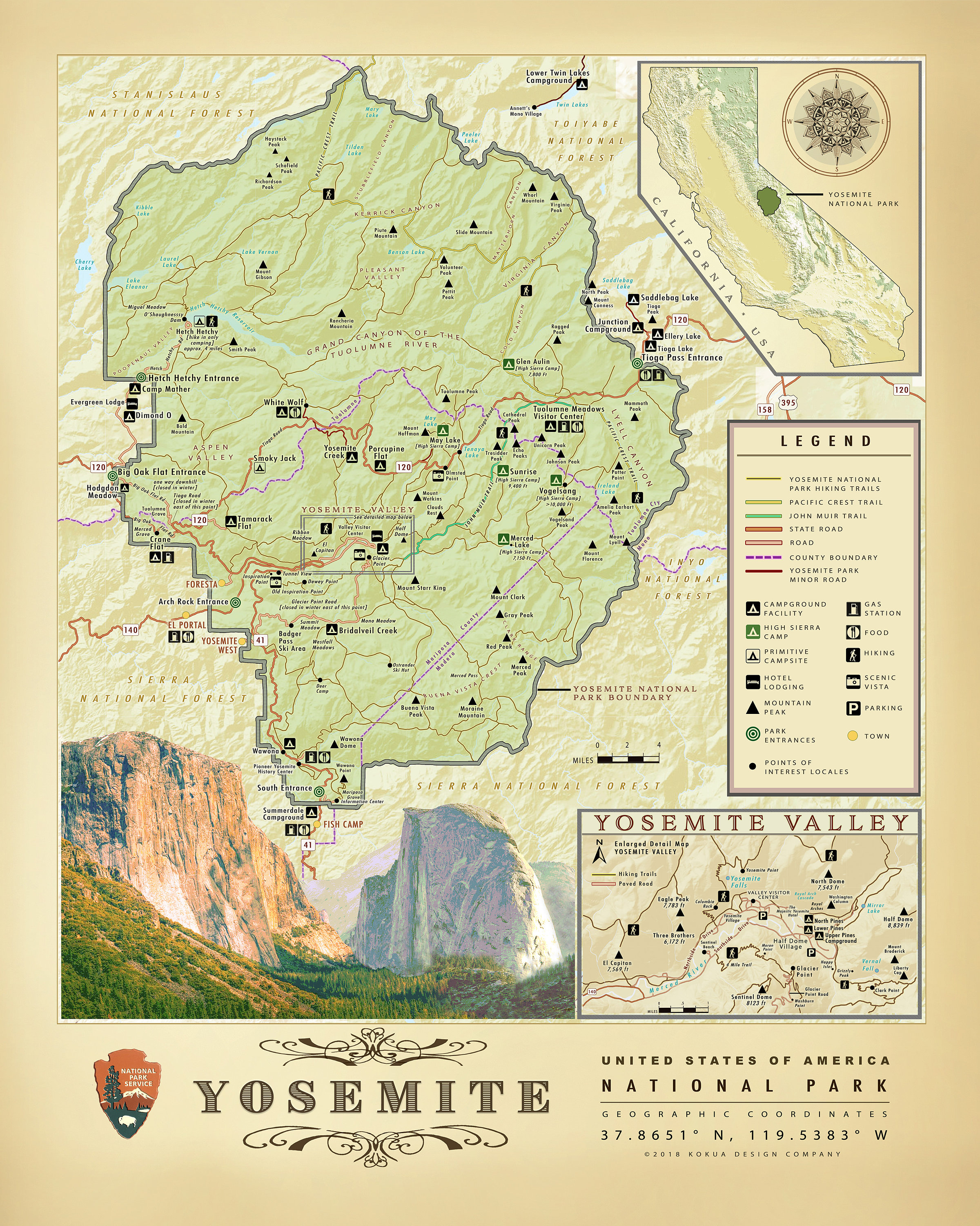 Map Of Yosemite National Park Yosemite National Park 11 X 14 Area Map | Etsy Australia