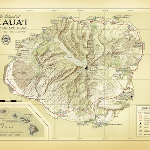 Map of Kauai Vintage Style Wall Art