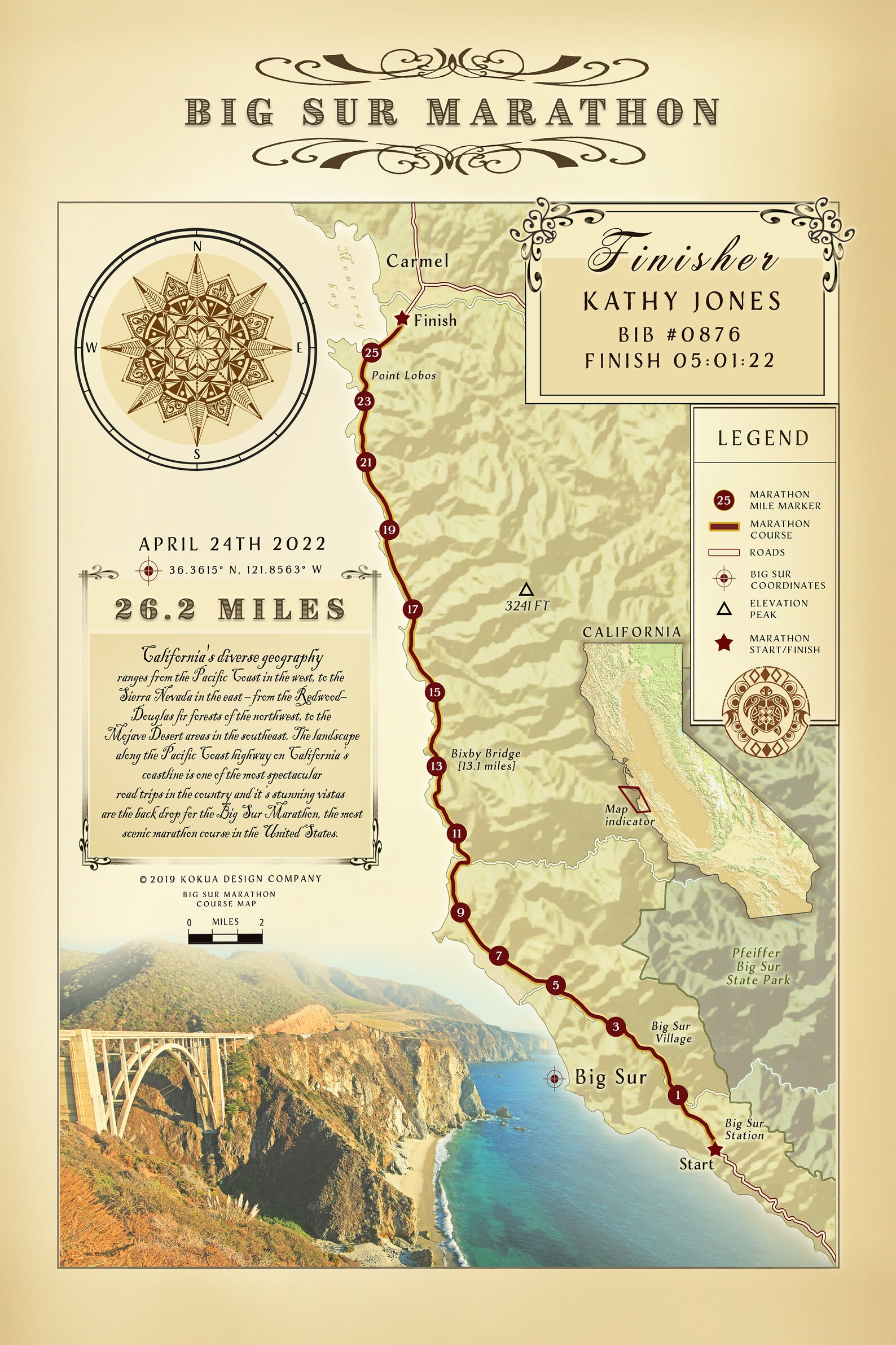 2022 Big Sur Marathon Finisher Map Etsy