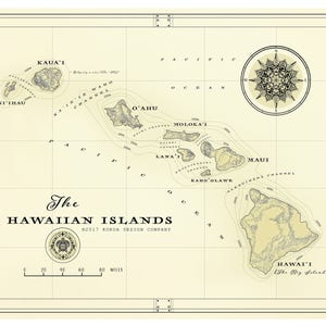 The Hawaiian Islands 11 x 14 Vintage Map Print