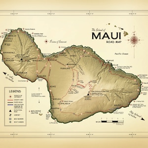 The Island of Maui 11&quot;x 14&quot; [Vintage Inspired] Road map