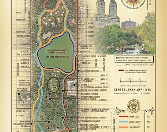 NYC Central Park "San Remo & The Lake" vintage inspired 12"x18" running route map