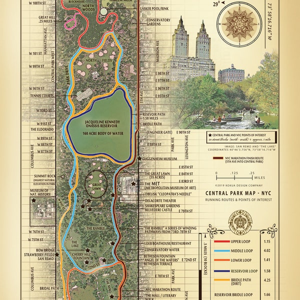 Central Park Map Sketch Print Etsy