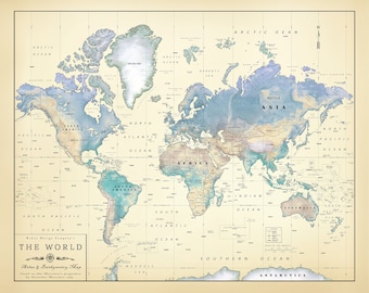 The World 11 x 14 "Antiqued Inspired" Country Boundaries Map