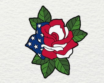 American Flag Rose SVG - Patriotic Rose Flag SVG American Flag Svg Military Svg Memorial Day SVG 4th of July Svg Silhouette Cricut Cut Files