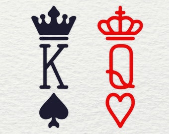 King & Queen SVG - King Spade Queen Heart SVG Crown Husband Wife Wedding Marriage Honeymoon Wifey Cut Files For Silhouette Vector Shirt