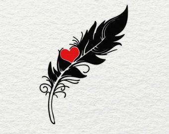Feather Heart SVG - Feather SVG Heart Clip Art Memorial Svg Angel Feather Clipart Love Heart Lover SVG Silhouette Cameo Cricut Cut File