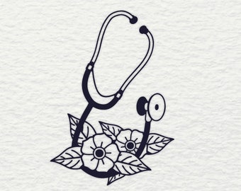 Floral Stethoscope SVG, Flower Stethoscope svg, Stethoscope, Nursing svg, Nurse cut file, Nurse svg, Medical, Doctor svg, cut file, svg eps