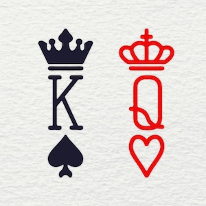 King & Queen SVG - King Spade Queen Heart SVG Crown Marido Esposa Boda Matrimonio Luna de Miel Esposa Cortar Archivos para Silueta Vector Camisa