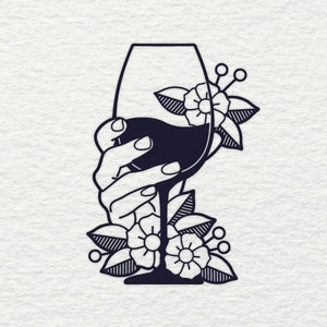 Wein-Liebhaber SVG - Weinglas SVG Brautdusche Trinkt Alkohol Blume Liebe Hand Vinyl Schneiden Schnitt Datei für Silhouette Cricut Glowforge Laser