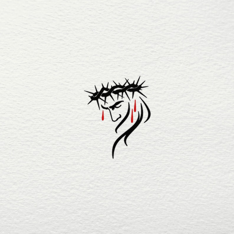Puede incluir: Una ilustraci&oacute;n en blanco y negro de una persona que lleva una corona de espinas con sangre goteando de las espinas. La persona mira hacia abajo con una expresi&oacute;n de tristeza.